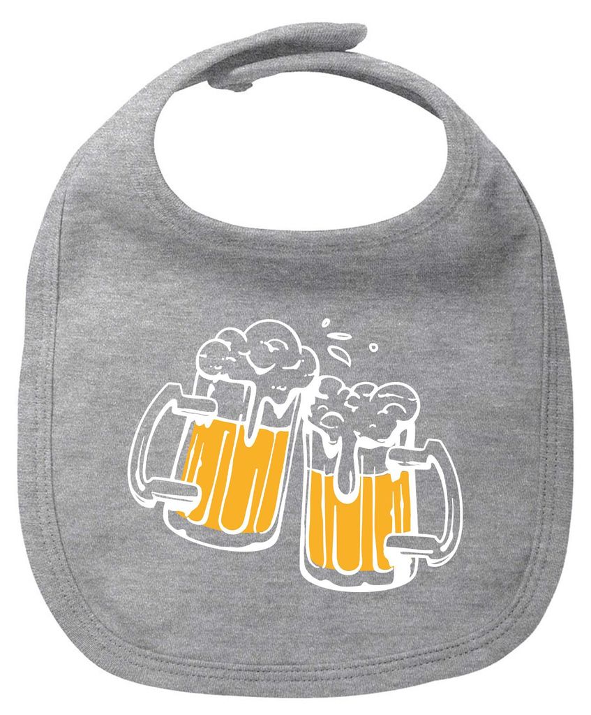 Huuraa Baby Lätzchen Bierkrüge anstoßen Schützenfest Heather Grey Klettverschluss Baumwolle Latz Geschenkidee