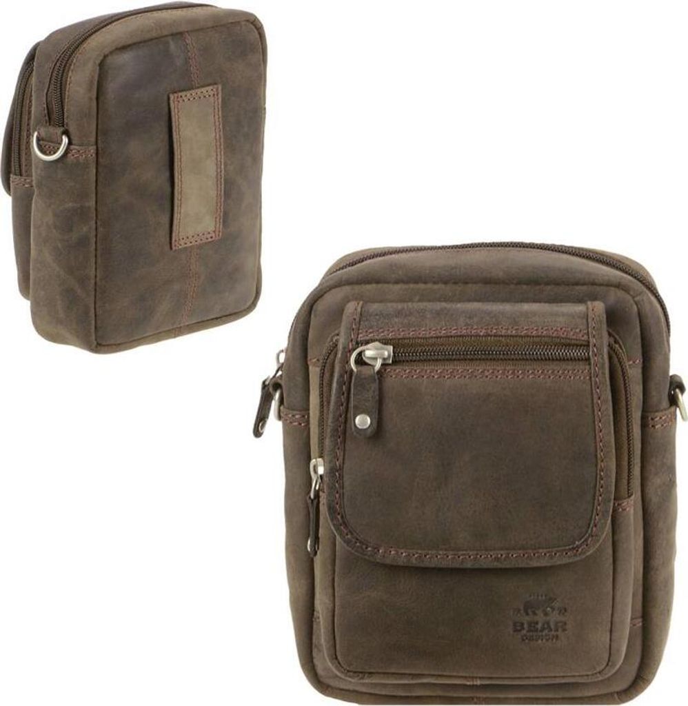Bear Design Gürteltasche DARK NATURE Herren Damen braun Leder Umhängetasche HD3699