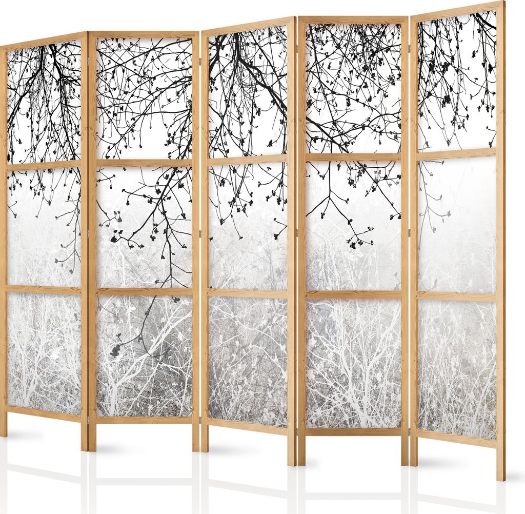 Paravent XXL Zweige Natur 225x171 cm - 5-teilig - einseitig - eleganter Sichtschutz - Raumteiler - Trennwand - Raumtrenner - Holz - Design Motiv - ...