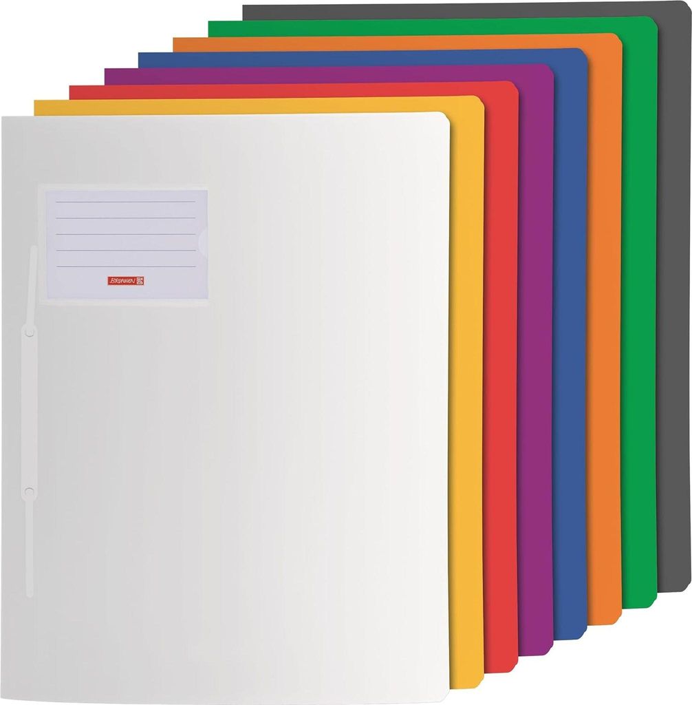 A stack of colorful folders, with the front folder being white and having a label.