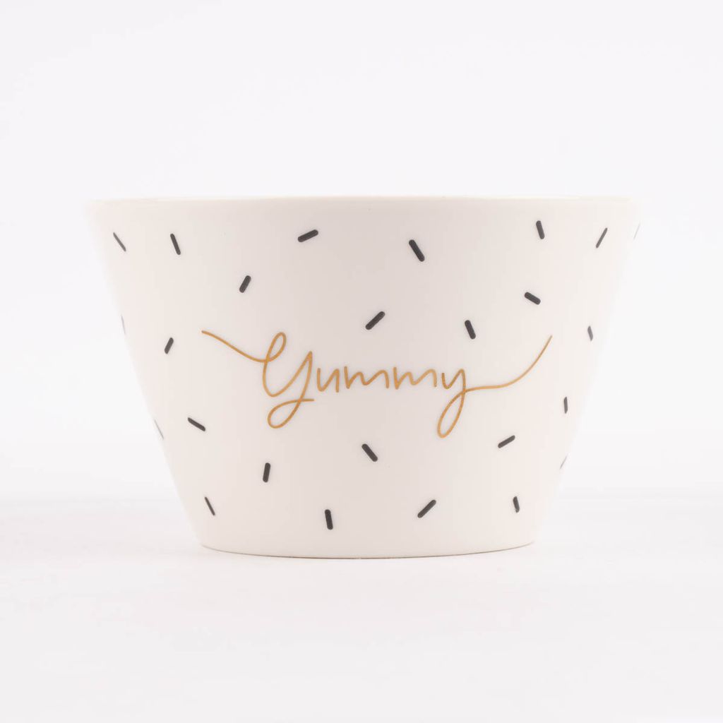 Grafik Werkstatt Müslischale Yummy Striche weiß schwarz goldfarbig 14x9cm