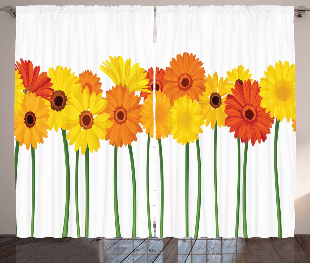 ABAKUHAUS Gerber Daisy Rustikaler Gardine, Blumen auf grünen Stielen, Schlafzimmer Kräuselband Vorhang mit Schlaufen und Haken, 280 x 175 cm, Ora...