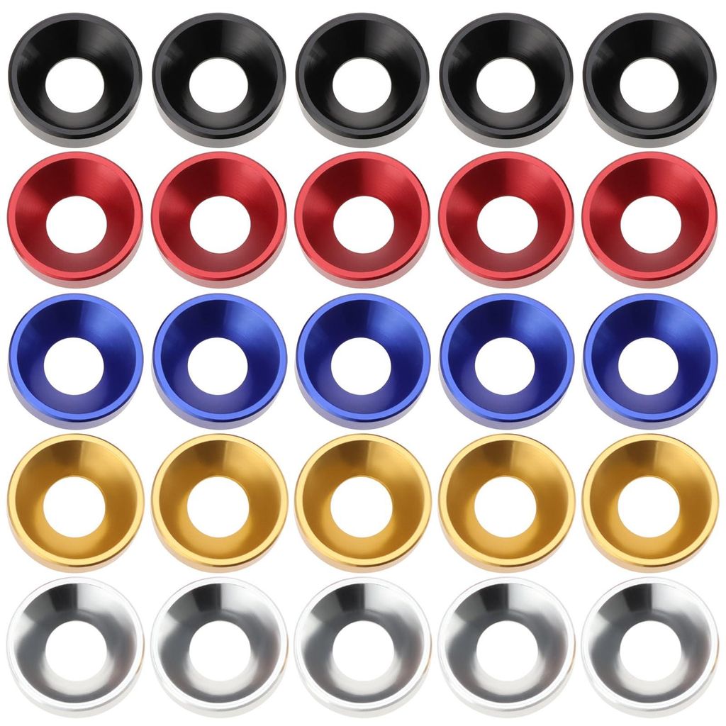 25 Stück Senkringe M6 x 14 x 3,5 mm, Aluminiumlegierung, verschiedene Farben: Schwarz/Rot/Blau/Silber/Gold
