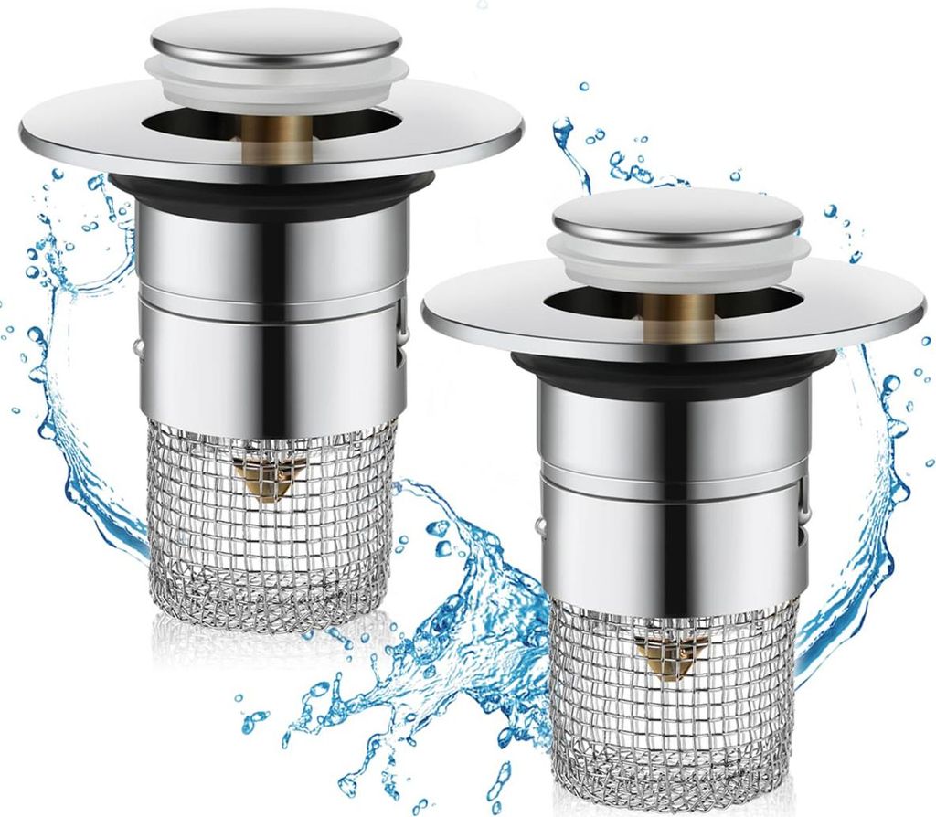 2 StückWaschbecken-Stöpsel mit Haarfänger, für Badezimmer und Waschbecken,Pop Up Ablaufventil für 34-40mm Abfluss Ablauf