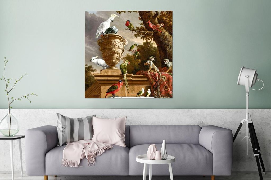 MuchoWow Wanddekoration Metall Metallbild Wandkunst 90x90 cm Die Menagerie - Melchior d' Hondecoeter - Vogel MuchoWow Aluminium Gemälde - Dekorati...