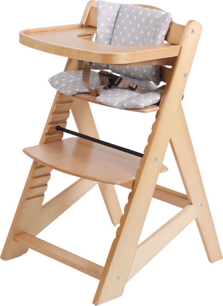 Buxibo Holz-Wachstumsstuhl für Kinder – Mit Essbrett – Verstellbarer Kinderstuhl für Komfort & Design – Inkl. Kissen – 48x58x80 cm – Holz