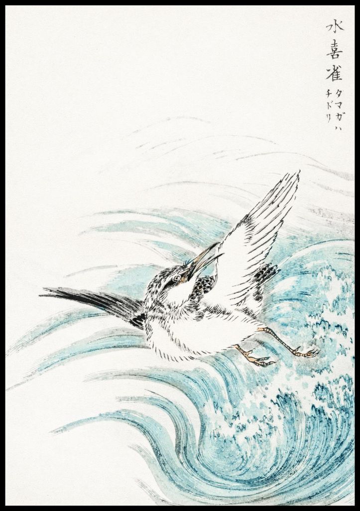 Plakat 70x100cm Mongolischer Plover, Japanischer Kashu Vintage für das Wohnzimmer