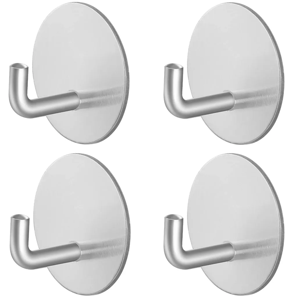 Patères murales adhésives argentées lot de 4 pour cuisine et salle de bain