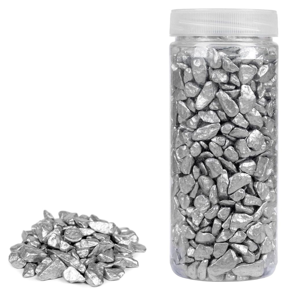 Großformatige Deko-Steine (9-13mm) in Silber, ca. 750g, vielseitig einsetzbar, praktisch verpackt, ideal für Dekoration und Bastelprojekte