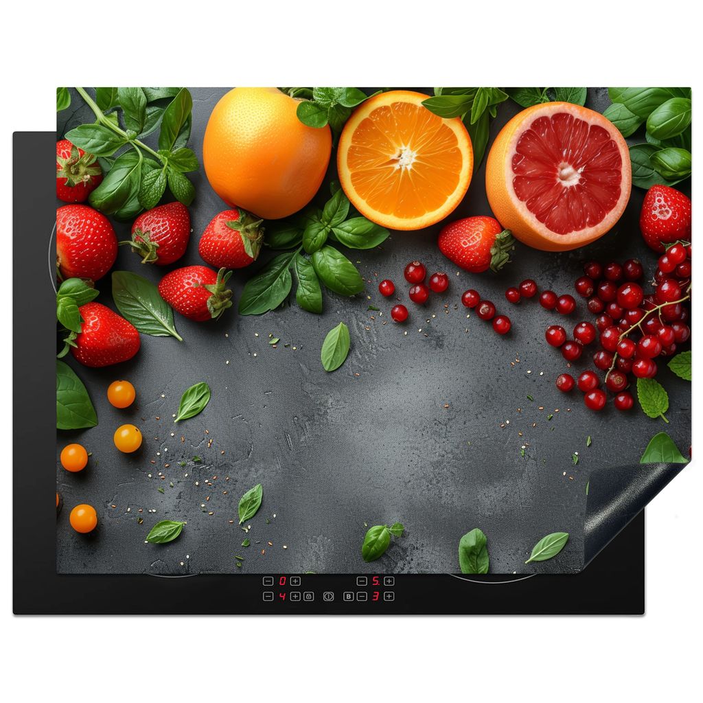 KitchenYeah Herdabdeckplatte Obst - Bunt - Konkret , 77x59cm, Küche Deko, Glaskeramikkochfeld Herdabdeckung, Abdeckplatte fùr Kochfeld