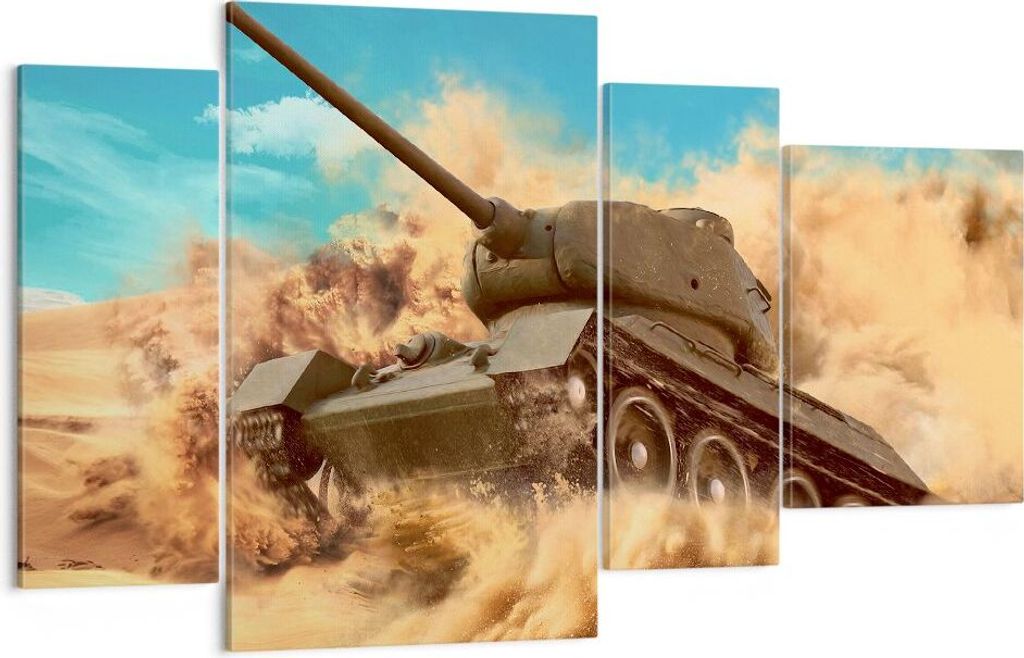 Bild auf Leinwand - Leinwandbild - Panzer Poligon Feld - 120x70cm - Wand Bild - Wanddeko - Leinwanddruck - Bilder - Kunstdruck - Wanddekoration - L...