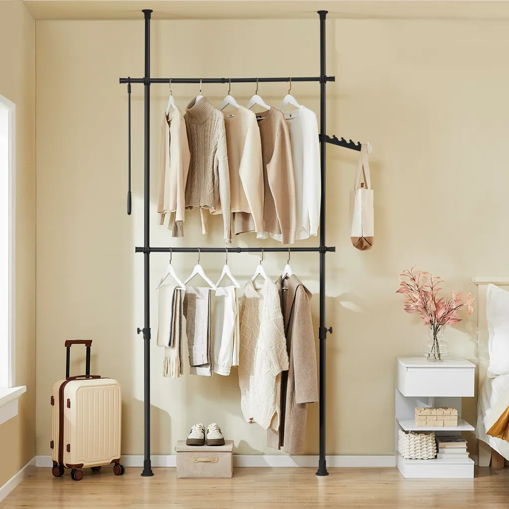 SoBuy FRG109-II-SCH Portemanteau sur pied en métal noir hauteur réglable