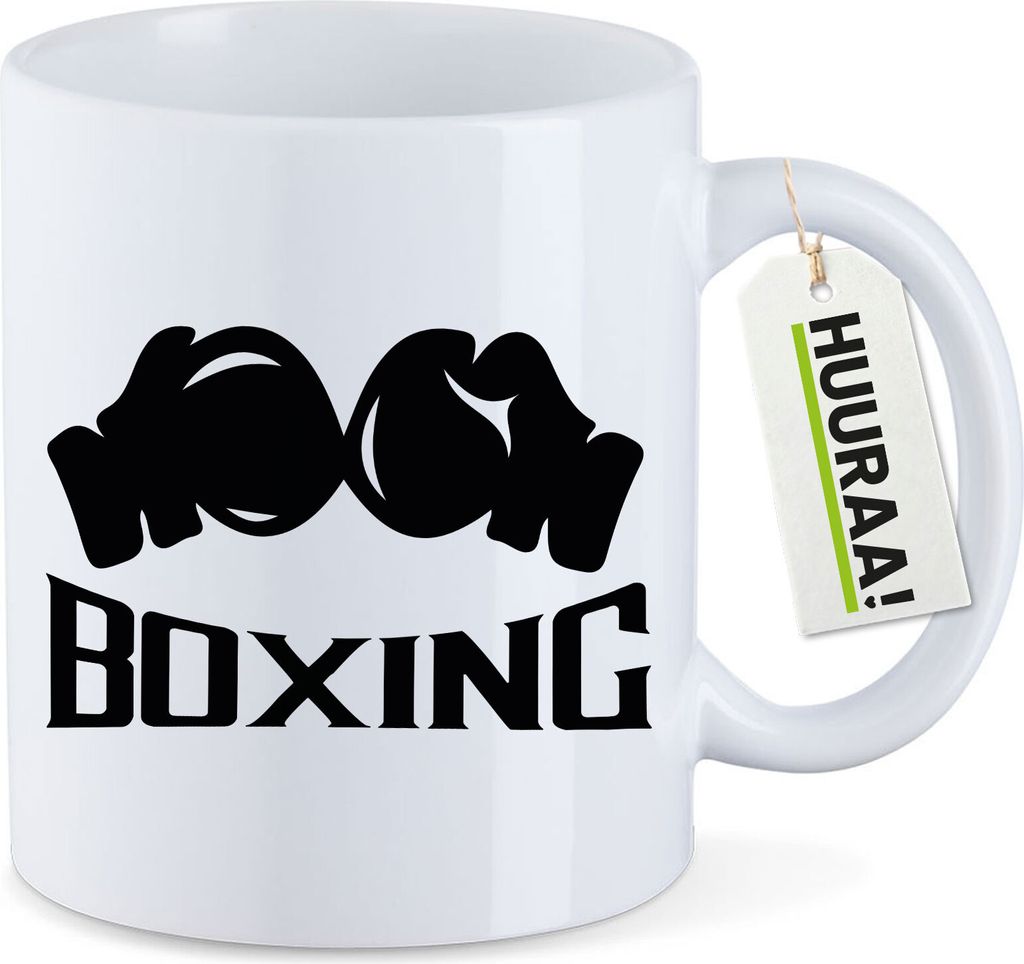 Huuraa Kaffeetasse Boxing Boxhandschuhe 330ml Weiß Keramik Kaffeebecher Geschenkidee