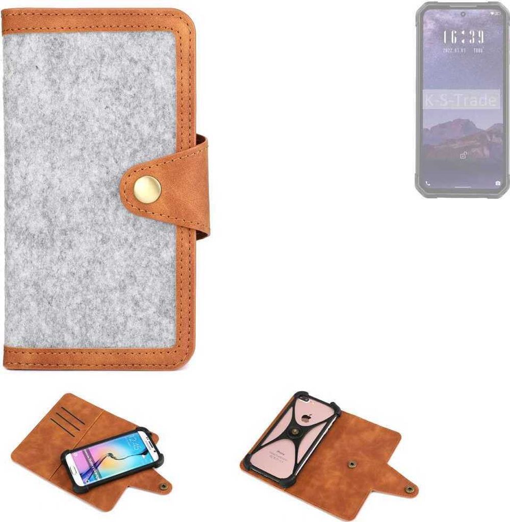 K-S-Trade Handyhülle kompatibel mit iiiF150 B2 Pro Schutzhülle Filz-Hülle Kunst-Leder hellgrau braun (1x)