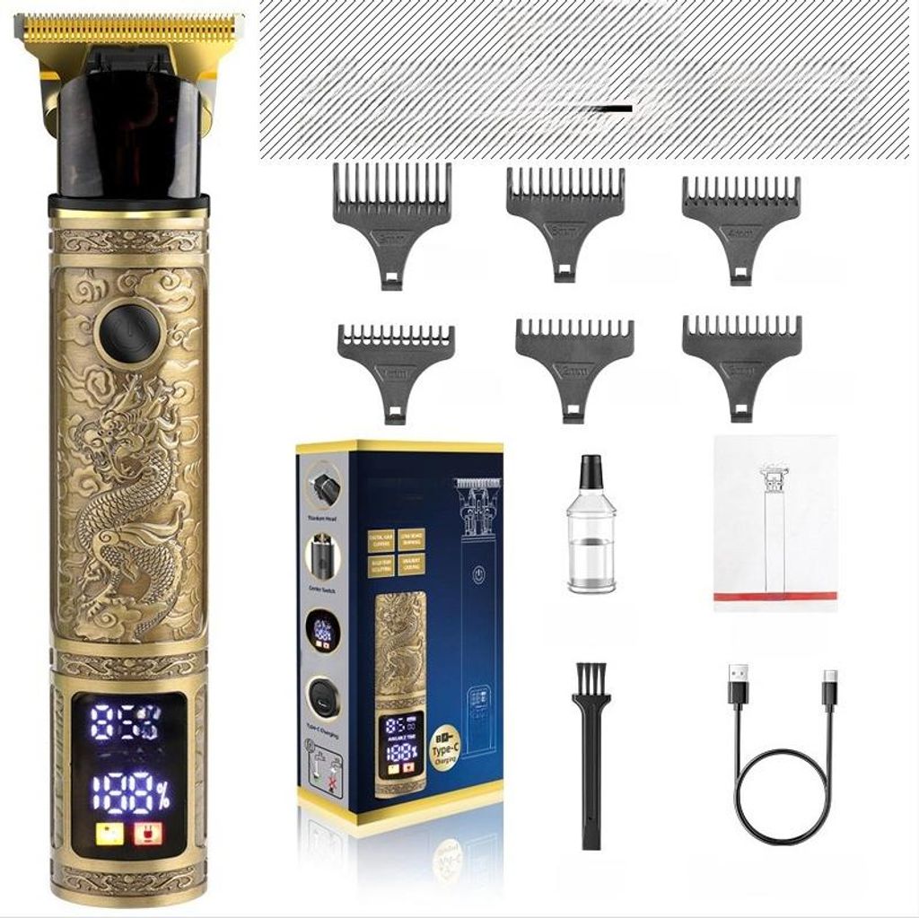 INF Goldener Haarschneider mit Digitalanzeige für Herren, 7-teiliges Set