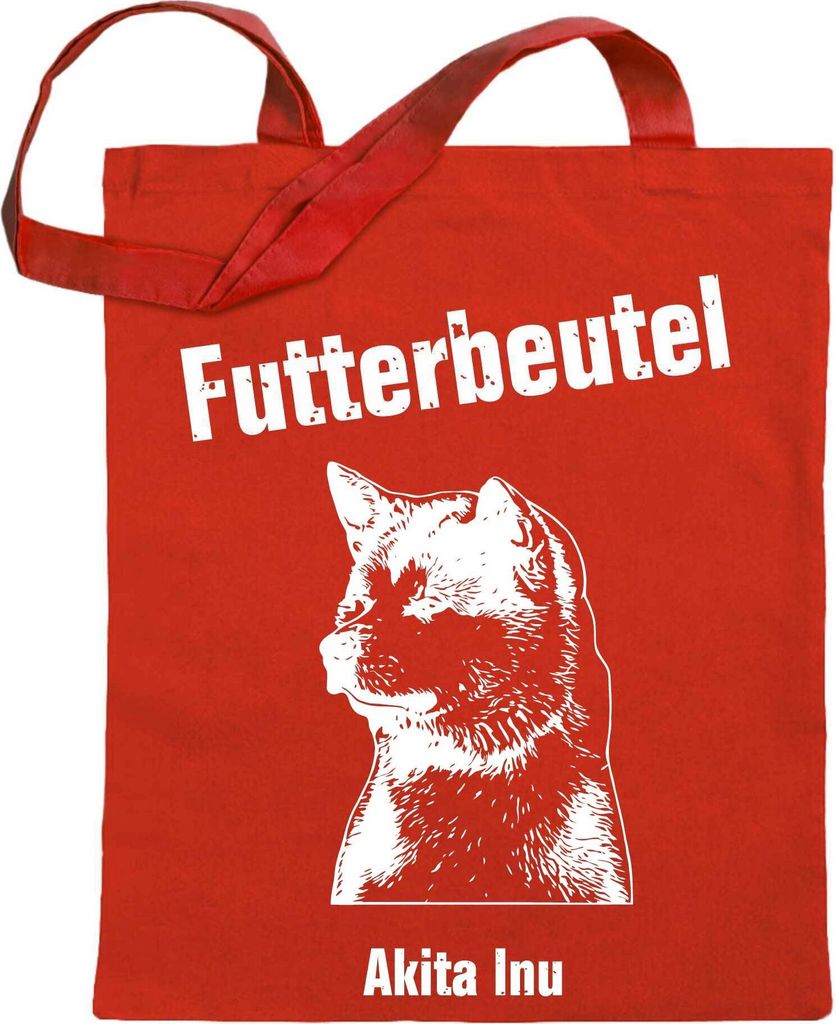 Kiwistar Futterbeutel - Akita Inu - Einkaufsbeutel mit Motiv Hund - Jutebeutel bedruckt - Tragetasche Stoffbeutel Umhängetasche Langer Henkel - Be...