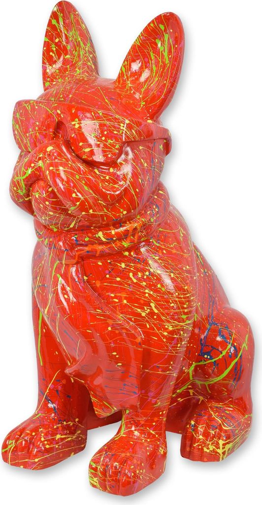 Figur Bulldogge mit Sonnenbrille und Krawatte rote Spritzer Replikat Retro Design Dekoration