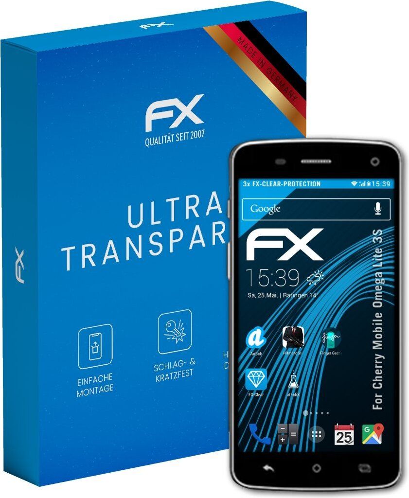 atFoliX FX-Clear 3x Schutzfolie kompatibel mit Cherry Mobile Omega Lite 3S Displayschutzfolie