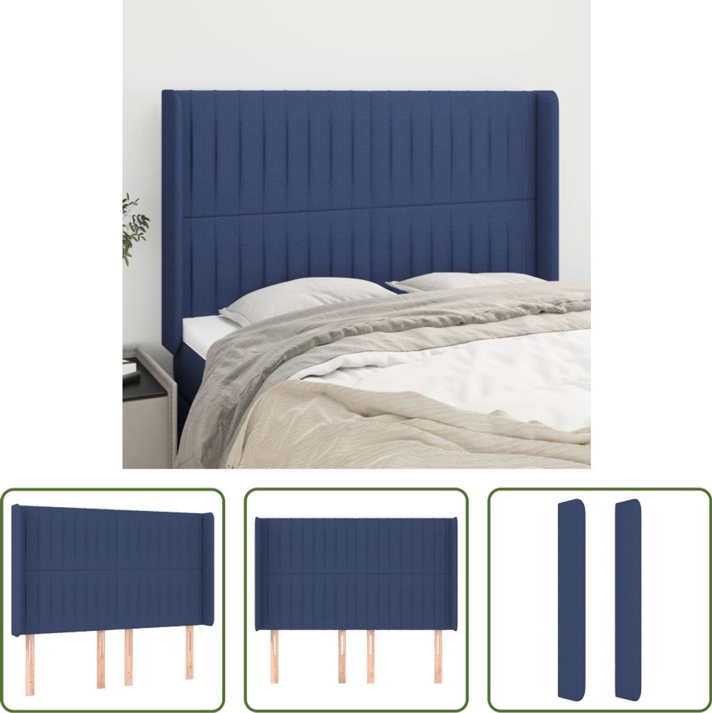 The Living Store Kopfteil mit Ohren Blau 147x16x118/128 cm Stoff