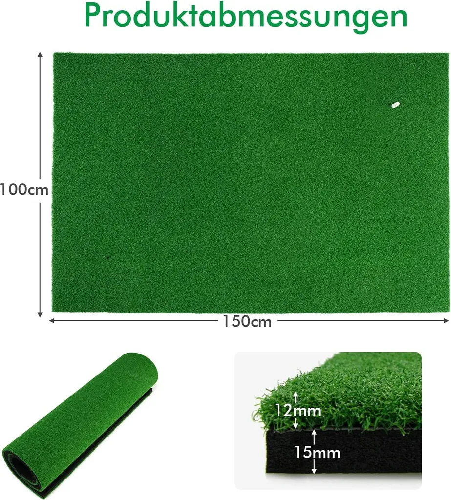 COSTWAY Tapis de départ de Golf 150x100cm avec 3 Tees en Caoutchouc