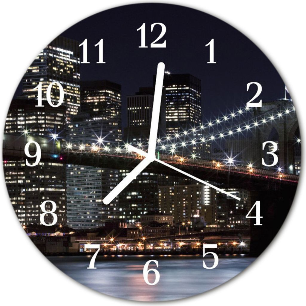 Glasuhr Wanduhr Küchenuhr Echt-Glas 30fi cm Skyline mehrfarbig
