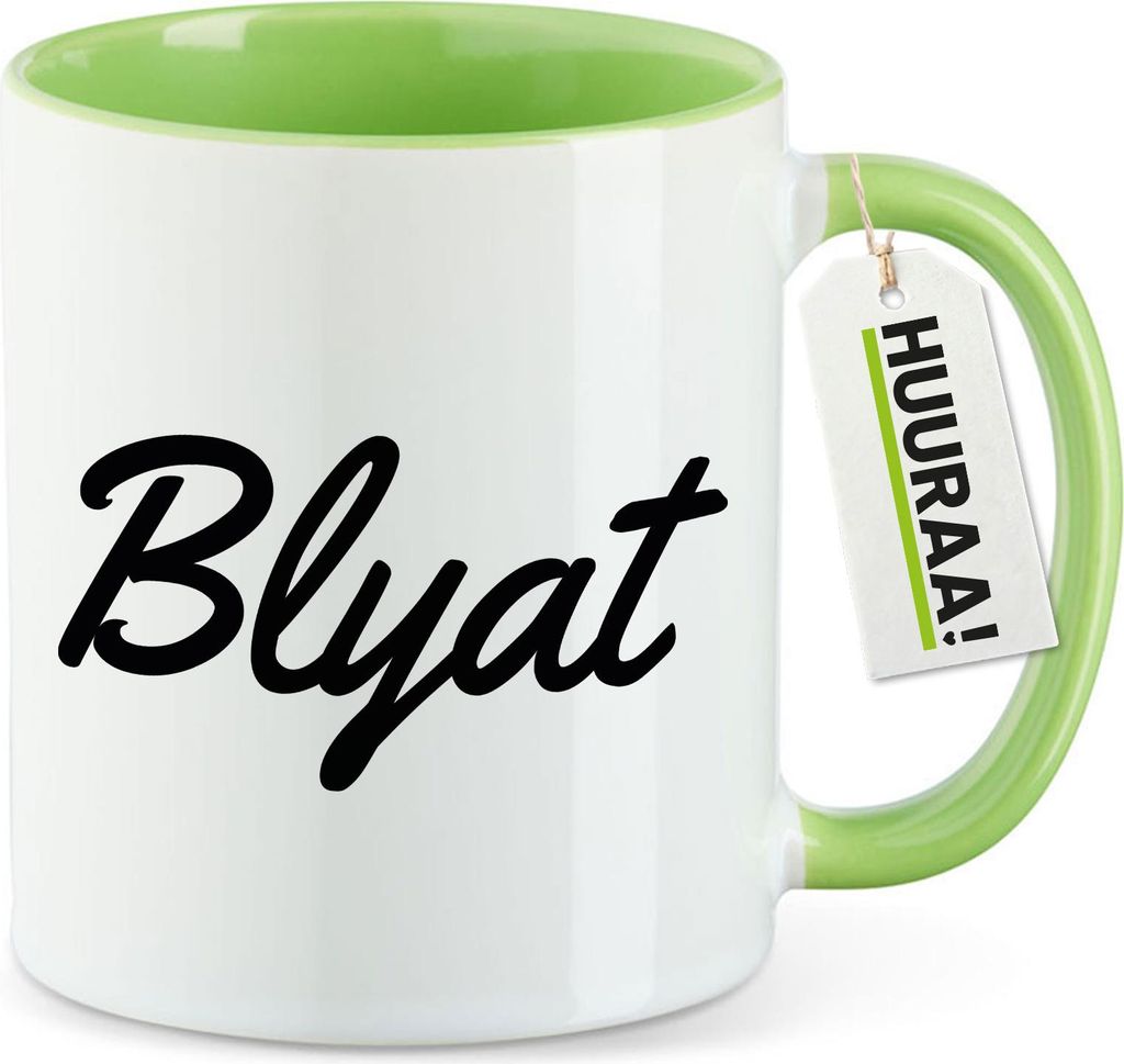 Huuraa Kaffeetasse Blyat russisch Schriftzug 330ml Grün Keramik Kaffeebecher Geschenkidee