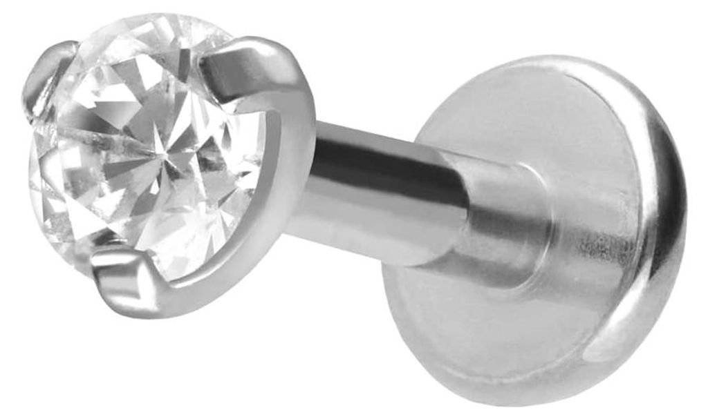 Ohrpiercing, Nasenpiercing Titan Labret mit Innengewinde EINGEFASSTER KRISTALL Silber Stablänge: 6mm | Stabstärke: 1,6mm | Kristallgröße: 2,5mm