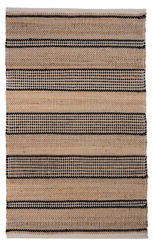Handwebteppich - 70 x 120 cm - Beige - Weiß - Schwarz - Streifenmuster