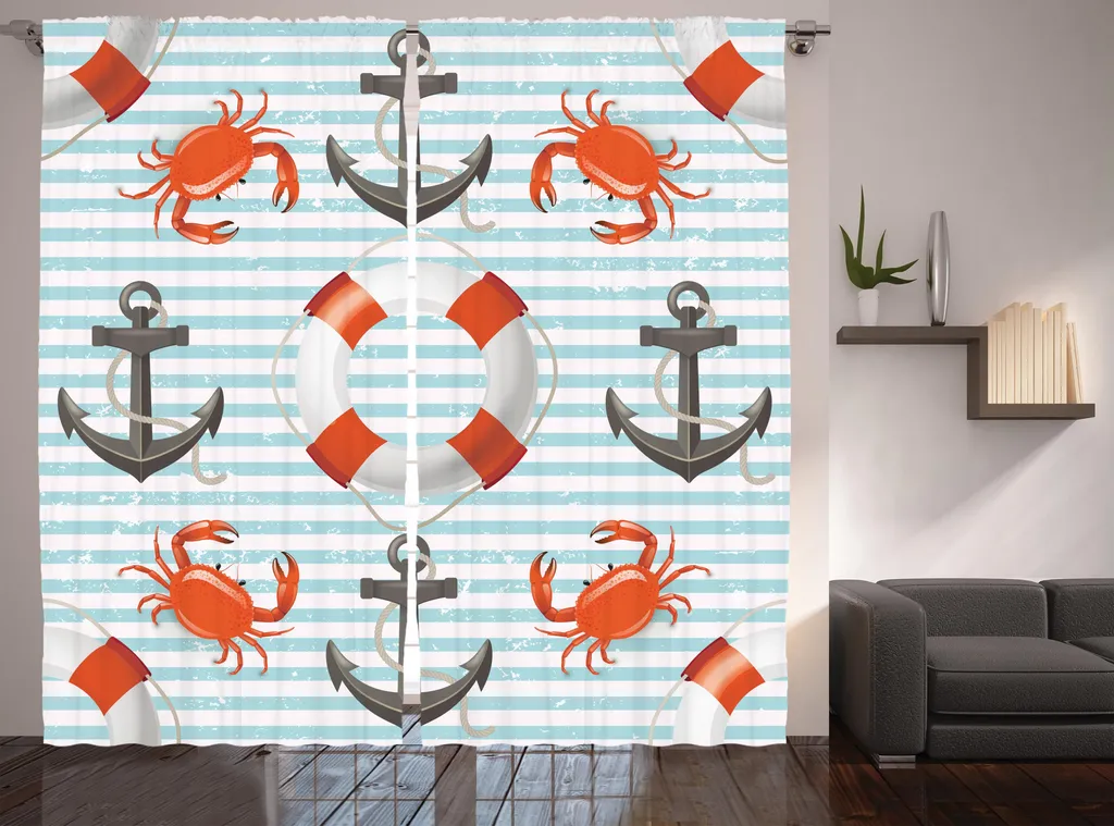 Rideau rustique côtier ABAKUHAUS rouge et bleu 280x225cm avec crochets