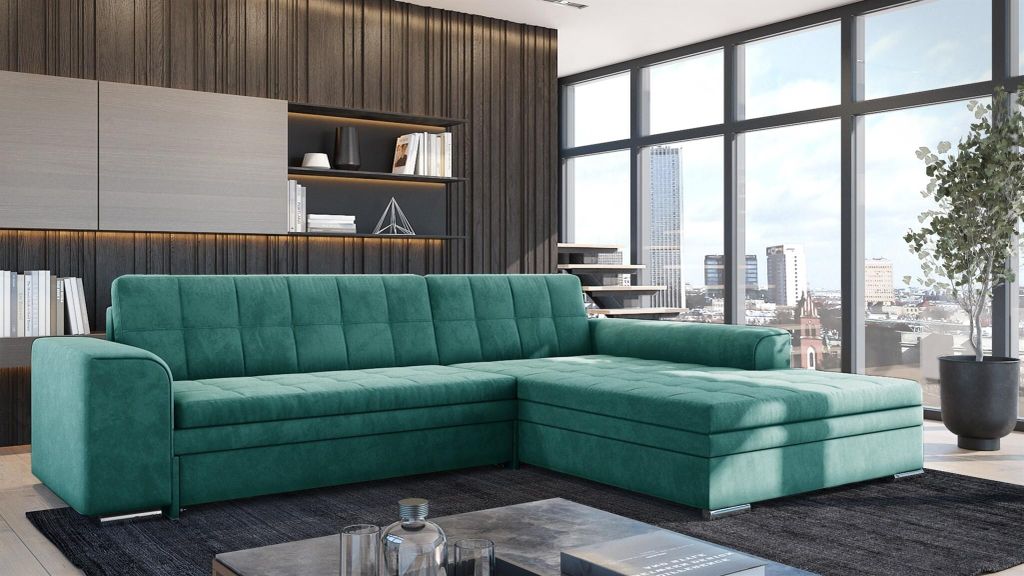 Ecksofa Schlafsofa Sofa LUSAKA in Stoff Fresh Meeresgrün Ottomane Rechts