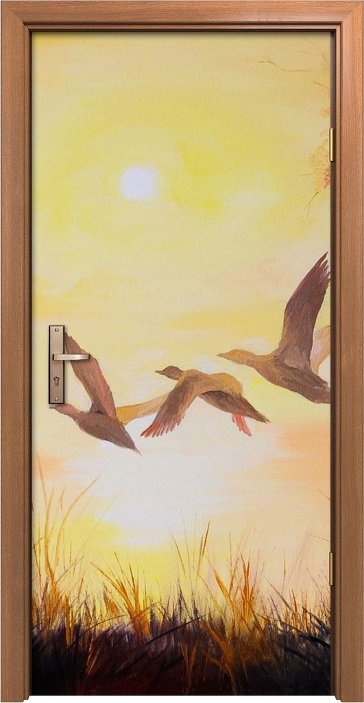 Türposter 90x200 cm Türaufkleber Türtapete Türfolie Klebefolie Malerei Kraniche bei Sonnenuntergang