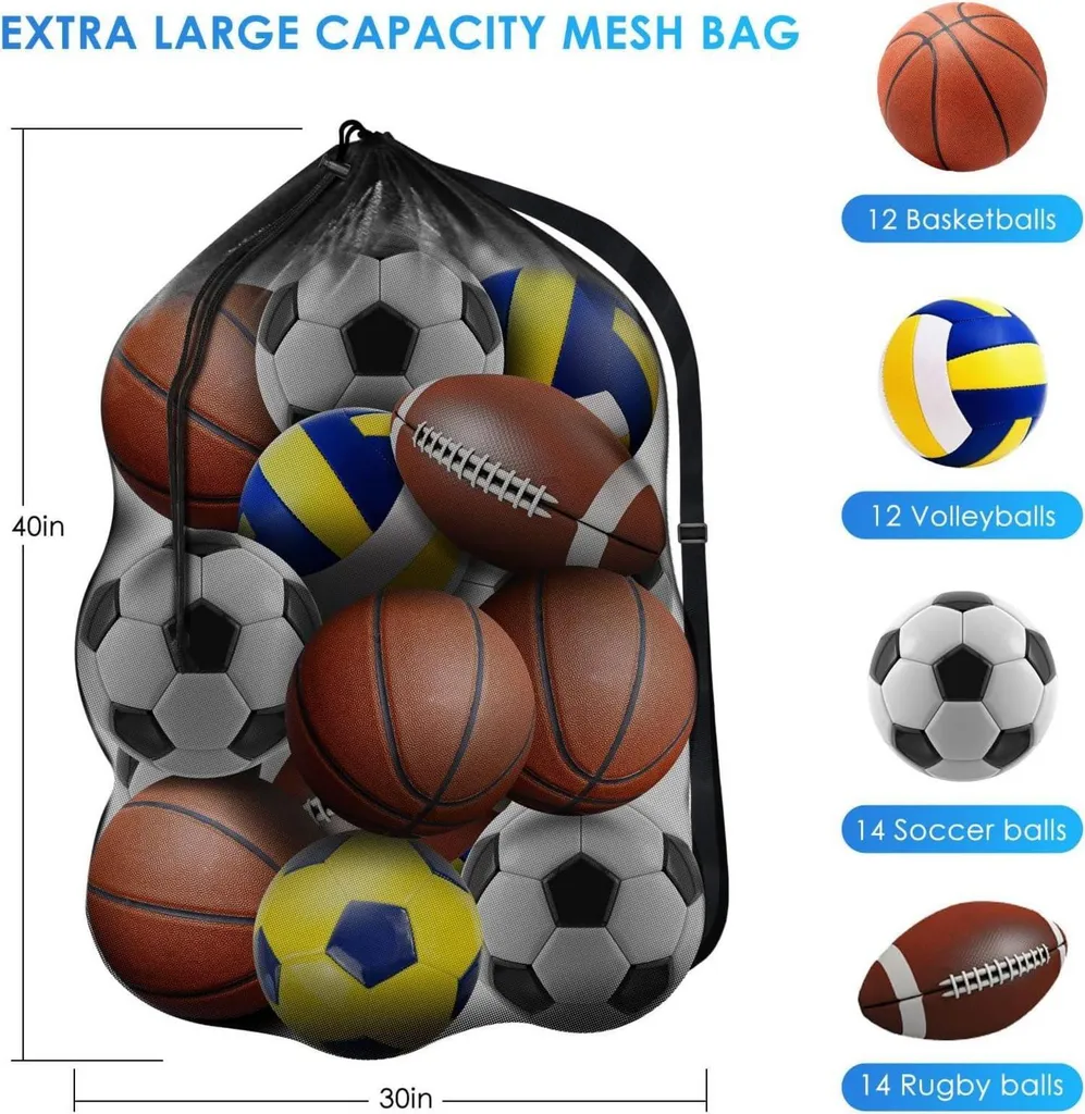 Sac porte-ballon en maille robuste, grand volume avec sangle ajustable - 2
