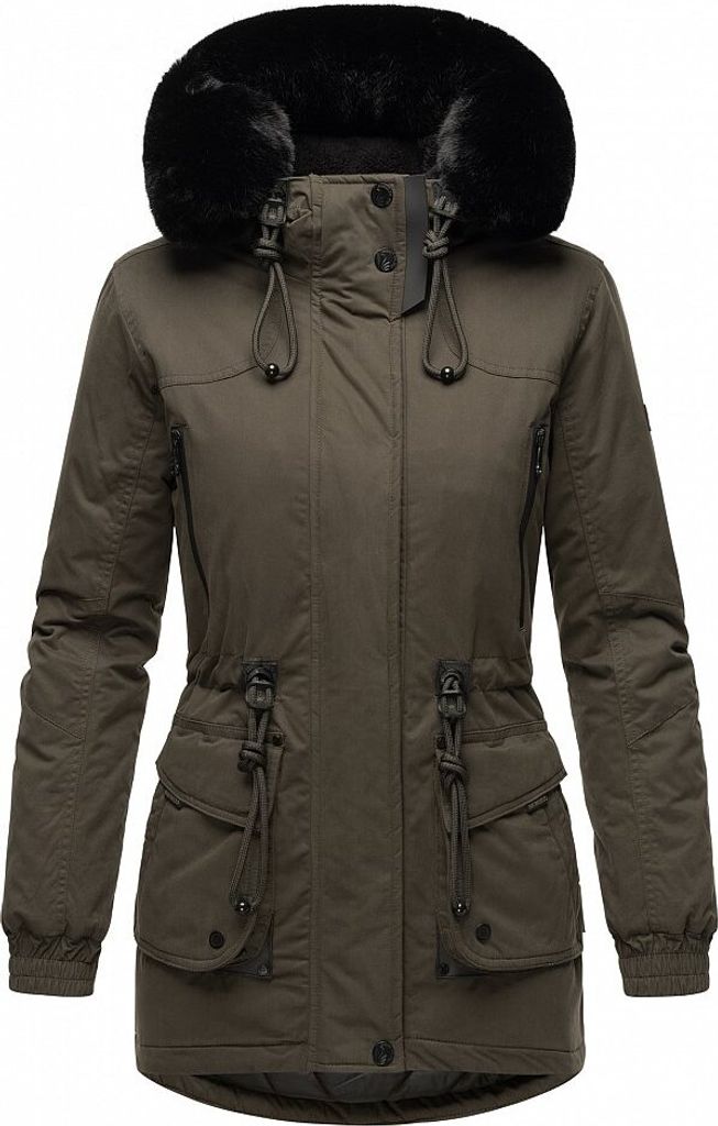 Navahoo Damen Winter Jacke Kurz Stepp Mantel Parka Kapuze warm Kunstfell Olessaa Anthrazit Gr. 34 - XS
