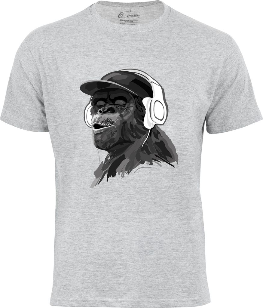 Cotton Prime T-Shirt mit Affenmotiv - Monkey mit DJ-Kopfhörer M grau
