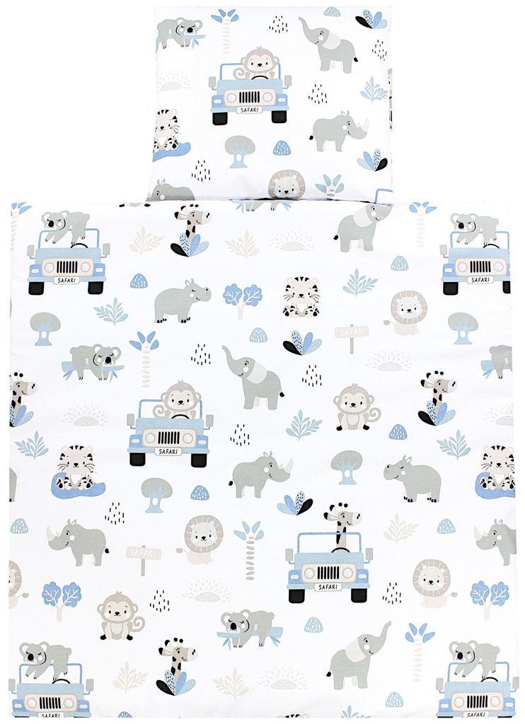 TupTam Unisex Baby Wiegenset 4-teilig Bettwäsche-Set: Bettdecke mit Bezug und Kopfkissen mit Bezug, Farbe: Zoo Blau, Größe: 80x80 cm