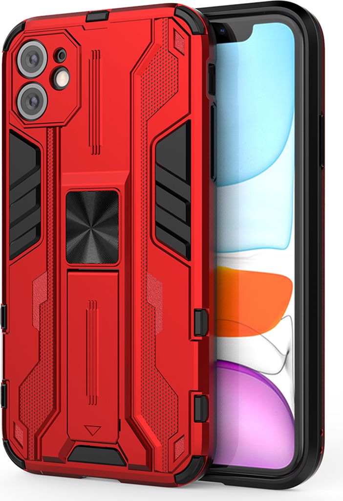 iPhone 11 Hülle, Dual Layer PC TPU Bumper Stoßfest Ständer Schutzhülle für iPhone 11 Rot