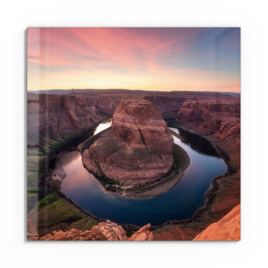 DEQORI Glasbild Acryl 50x50 cm 'Horseshoe Bend am Abend' Wandbild Bild modern Deko