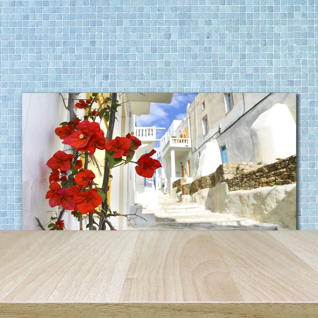 Tulup Küchenrückwand Spritzschutz aus Glas -100x50 -Spritzschutz auf gehärtetes GlasMykonos Griechenland