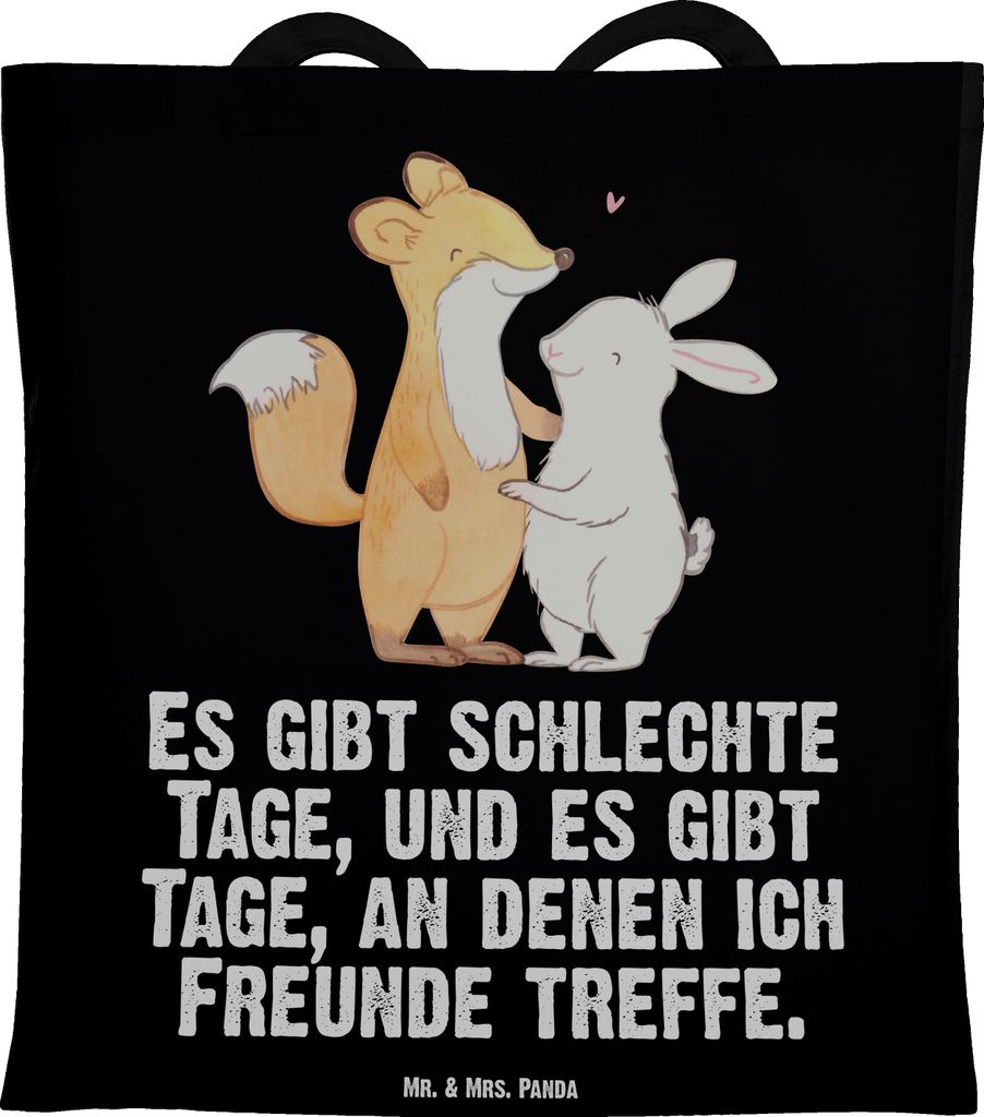 Mr. & Mrs. Panda Schultasche Fuchs Hase Freunde treffen - Schwarz - Geschenk, Tasche, Tote Bag, Büchertasche, Shopping, canvas