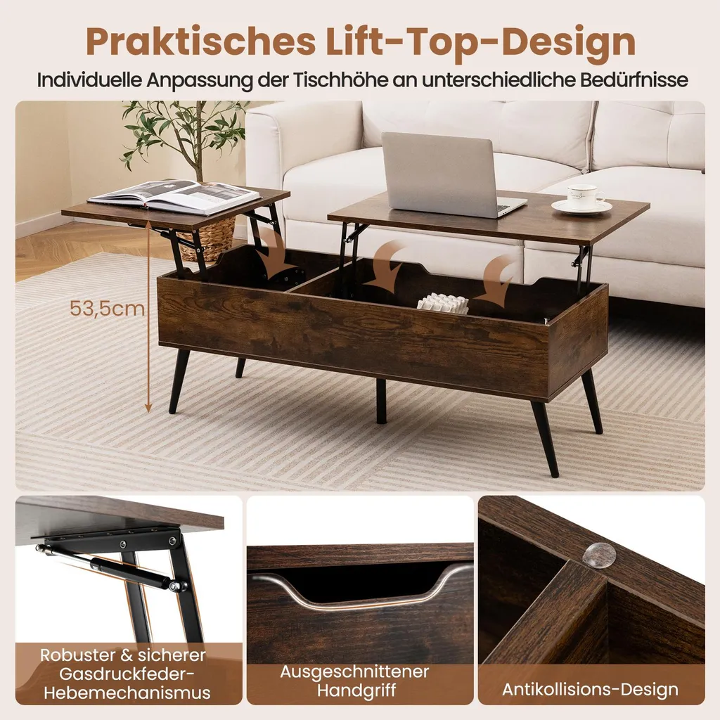 Table basse idéale pour télétravail avec plateau mobile ajustable