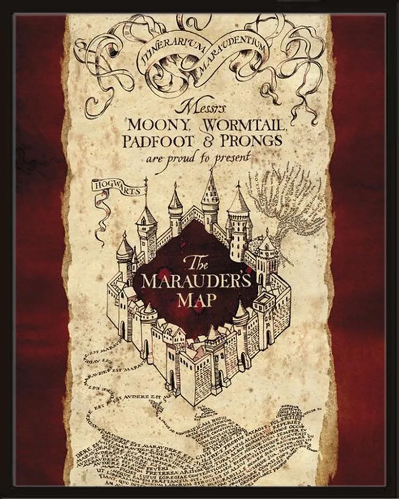 Cornice Shinsuke® MDF Nero con Mini-Poster Harry Potter Marauder's Map