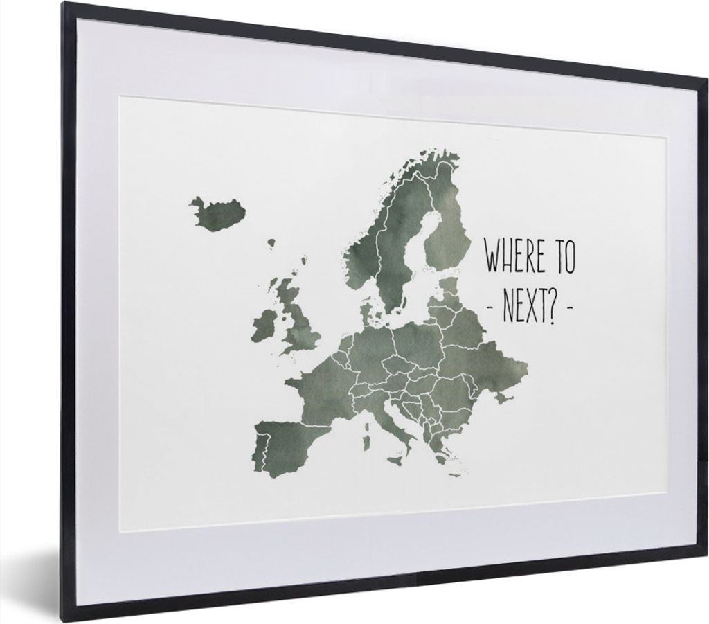 MuchoWow MuchoWow Gerahmtes Poster Europa - Karte - Zitate 40x30 cm - Poster mit zchwarzem Bilderrahmen - Bilderrahmen - Poster im Rahmen
