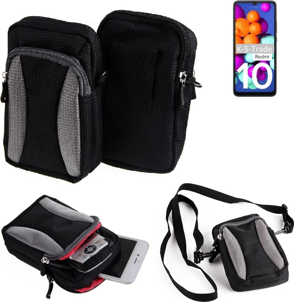 K-S-Trade Holster Schutz Hülle kompatibel mit Xiaomi Redmi 10 India Handy Hülle Gürteltasche Umhängetasche mit Zusatzfach schwarz