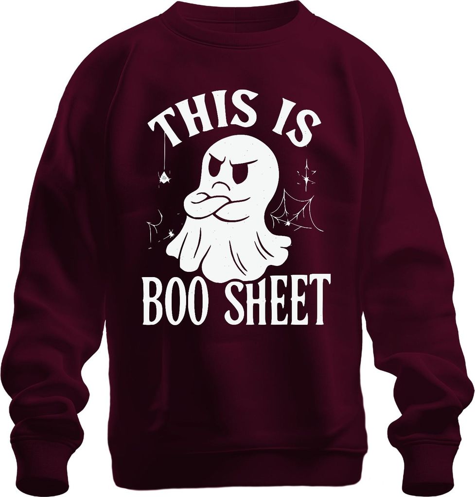 Lustiger Halloween Geist This is Boo Sheet Wortspiel Grusel Frech Uni Sweatshirt Pullover, Burgundy, L