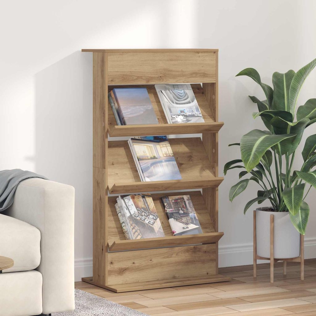 "Schlussverkauf" Magazinregal 1 PC - Holz Zeitschriftenständer - Artisan-Eiche 70x41x126 cm Holzwerkstoff C13852