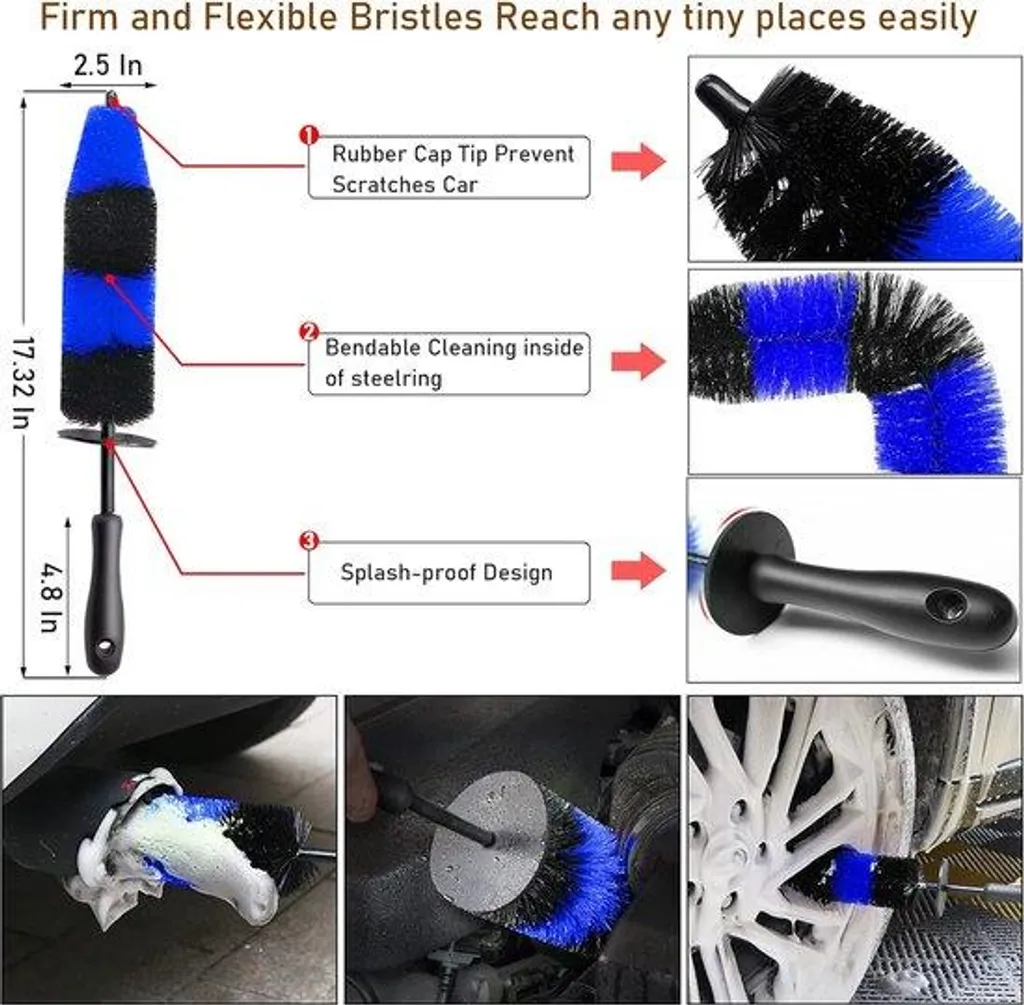 Lot de brosses de detailing voiture 20 pcs pour jantes et habitacle