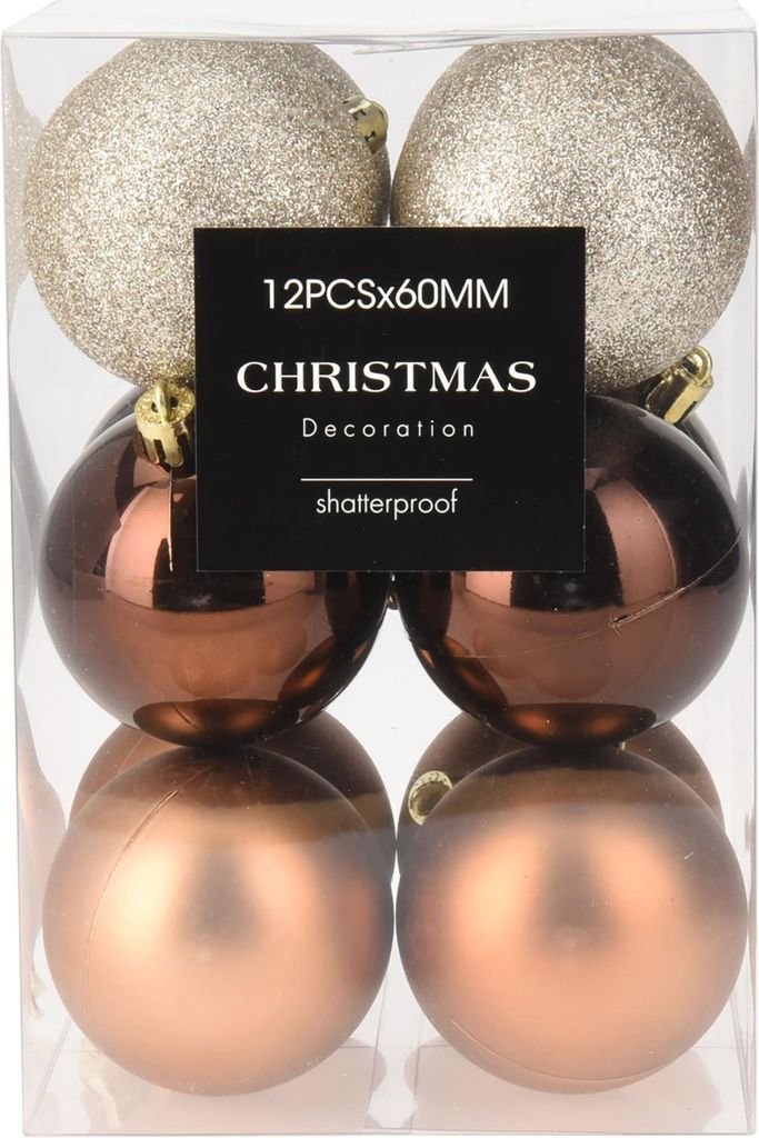 12 x Weihnachtskugeln aus Kunststoff bruchfest Ø 6 cm - Amber - Christbaumkugeln Plastik Weihnachtsbaumkugeln Kunststoff - Weihnachtskugel