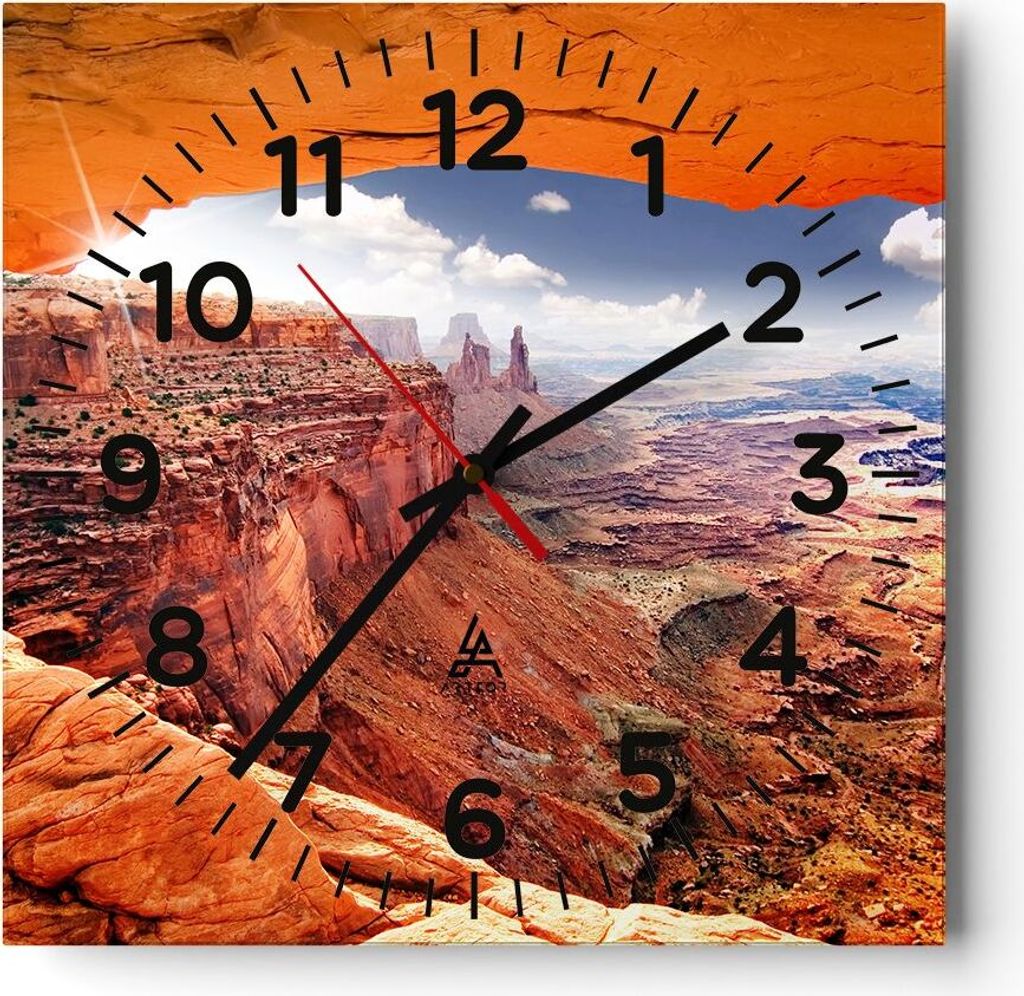 Wanduhr - Quadrat - Glasuhr - Amerika arizona schlucht geologie - 40x40cm - Schleichendes Uhrwerk - Lautlos - zum Aufhängen bereit - Dekoration Mo...
