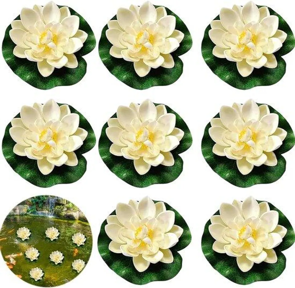 Lot de 8 Fleurs de Lotus Artificielles 10 cm - Nénuphars Flottants Bassin