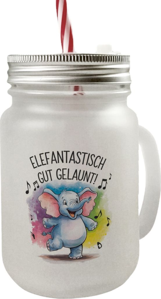 Tanzender Elefant - Elefantastisch gut gelaunt Mason Jar Henkel Trinkglas mit